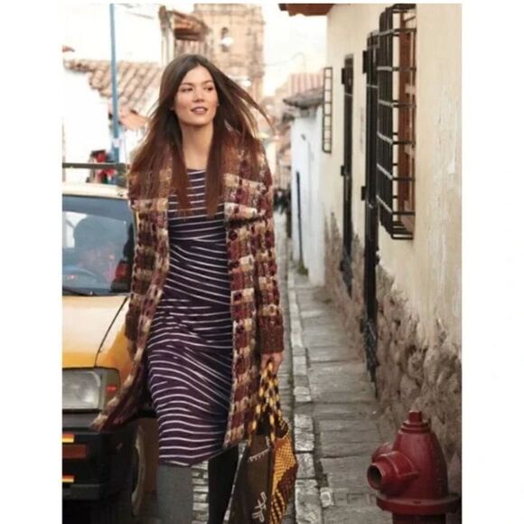 Anthropologie Bailey 44 Column Striped Navy/Gray Midi Dress | SZ L - Picture 1 of 15